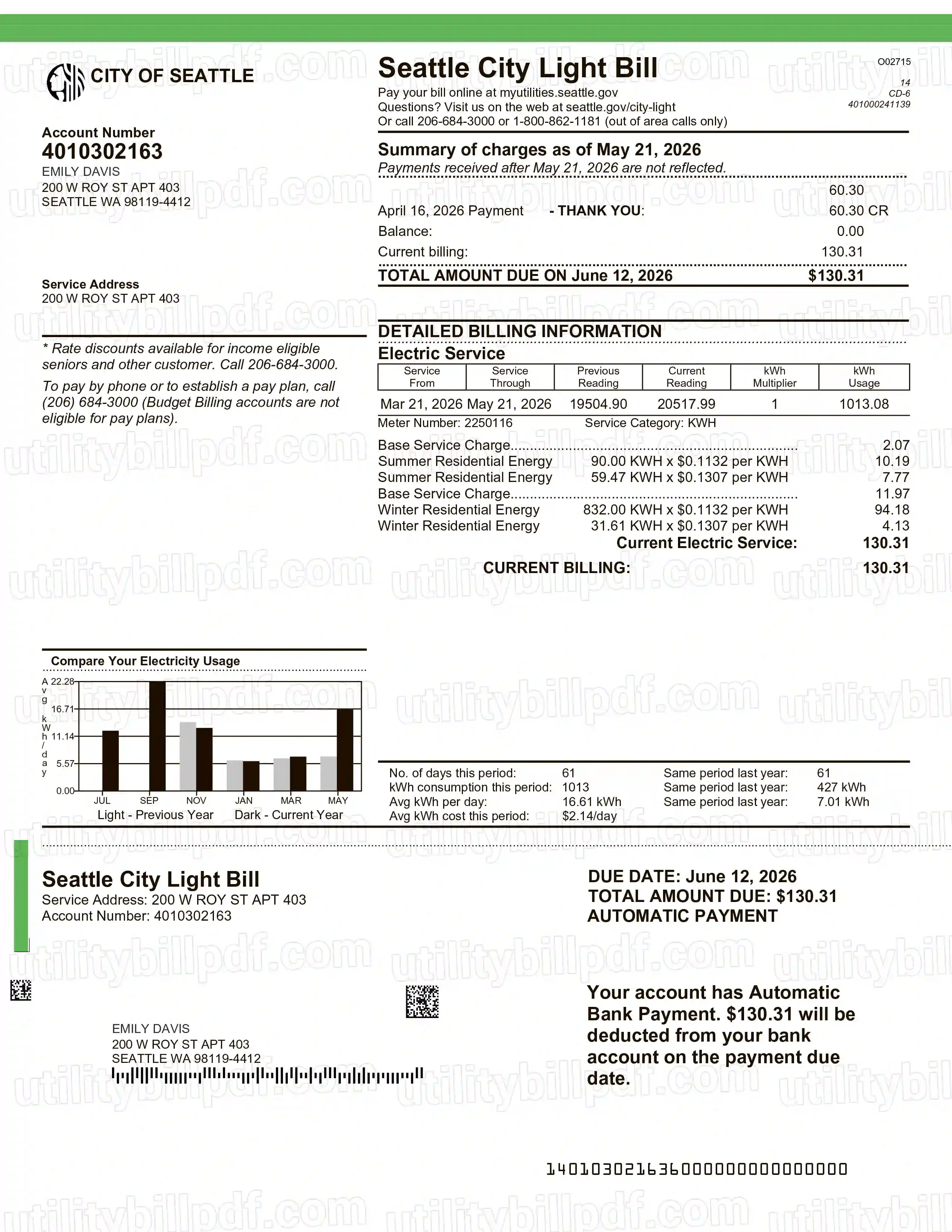 Seattle City Light Bill